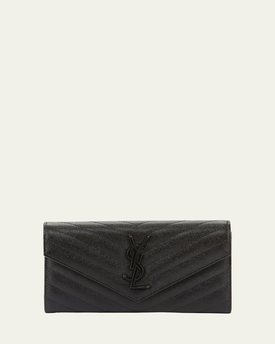 YSL Monogram Large Flap Wallet in Grained Leather